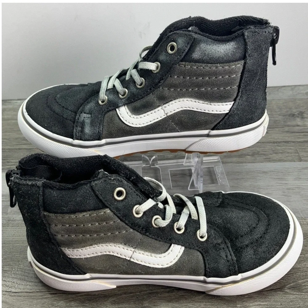 Vans Sk8-Hi MTE Toddler 10 Black Grey High Top Suede Zip Sneakers 751505